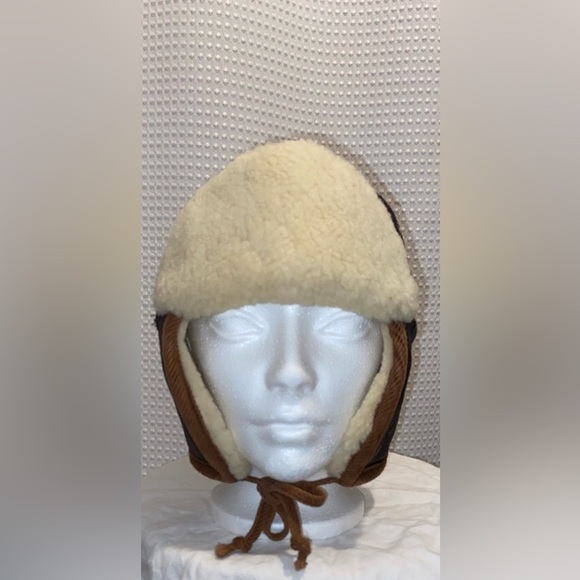 Unisex CROWNCAP synthetic shearling dark‎ brown sheepskin winter Aviator Hat - Picture 2 of 16